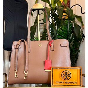 Tory Burch Brown Leather Large Walker Tote with Detachable Strap